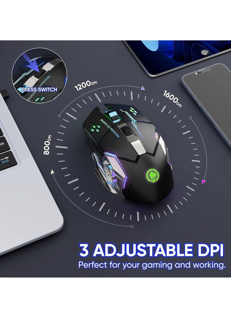 Bukela Wireless Gaming Mouse Bluetooth Mouse RGB Rechargeable 2.4G USB Cordless Computer Mice with 7 Color Backlit, 6 Buttons & Silent Click for Laptop, iPad, Mac OS, PC, Windows -Black  - Image 3