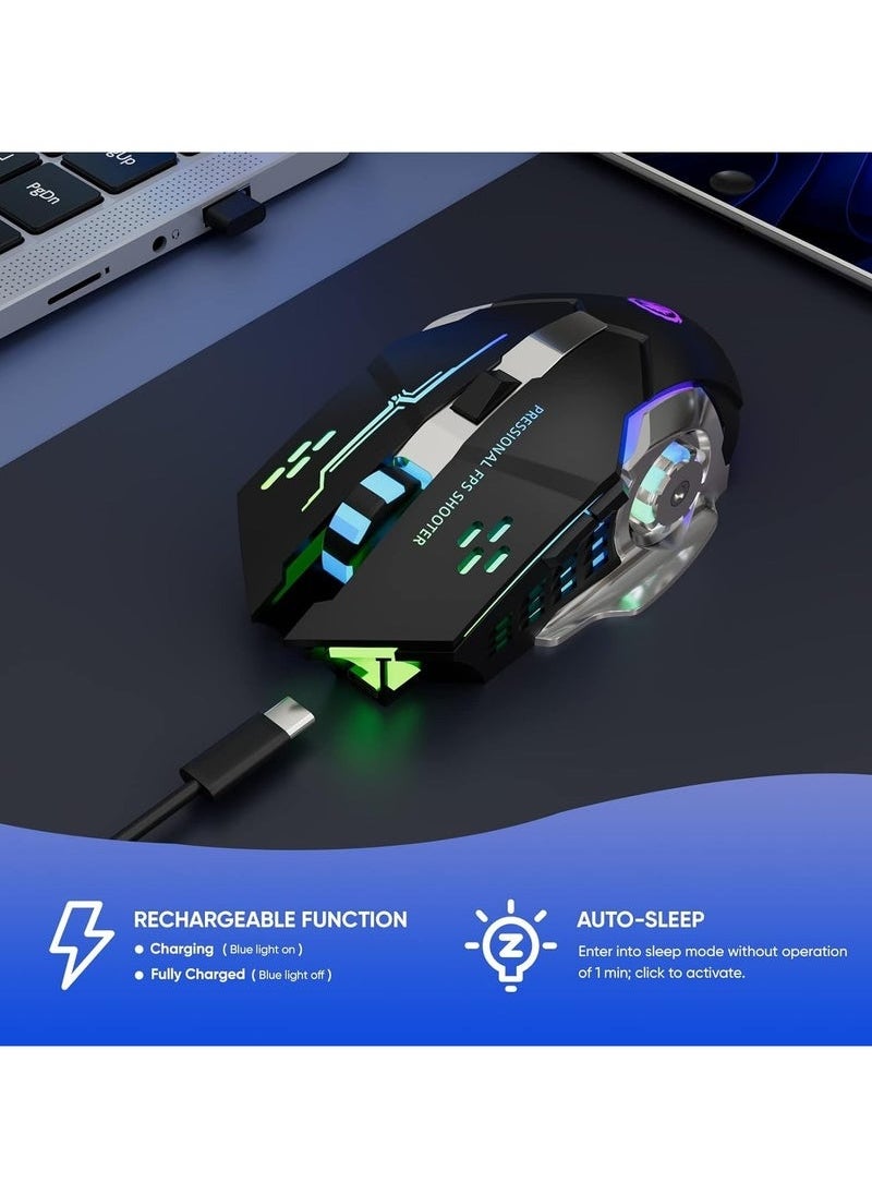 Bukela Wireless Gaming Mouse Bluetooth Mouse RGB Rechargeable 2.4G USB Cordless Computer Mice with 7 Color Backlit, 6 Buttons & Silent Click for Laptop, iPad, Mac OS, PC, Windows -Black  - Image 5