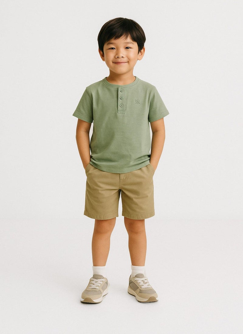 MINOTI Short Sleeve Henley T-Shirt with Button Neckline - Image 1