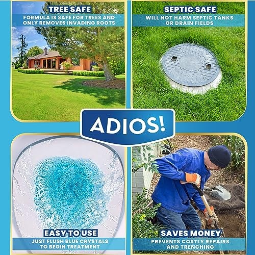Adios! Sewer and Septic Root Killer for Trees and Shrubs, Copper Sulfate Formula Protects Sewer Pipes, Drains and Septic Tanks from Invasive Root Growth (2 Pound) - Image 4