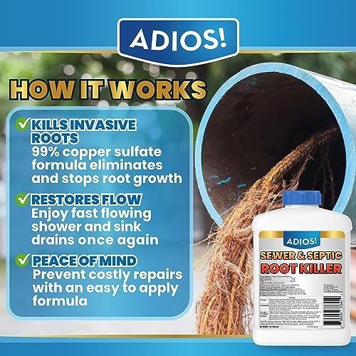 Adios! Sewer and Septic Root Killer for Trees and Shrubs, Copper Sulfate Formula Protects Sewer Pipes, Drains and Septic Tanks from Invasive Root Growth (2 Pound) - Image 2