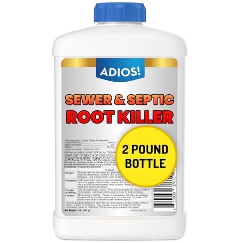 Adios! Sewer and Septic Root Killer for Trees and Shrubs, Copper Sulfate Formula Protects Sewer Pipes, Drains and Septic Tanks from Invasive Root Growth (2 Pound) - Image 1