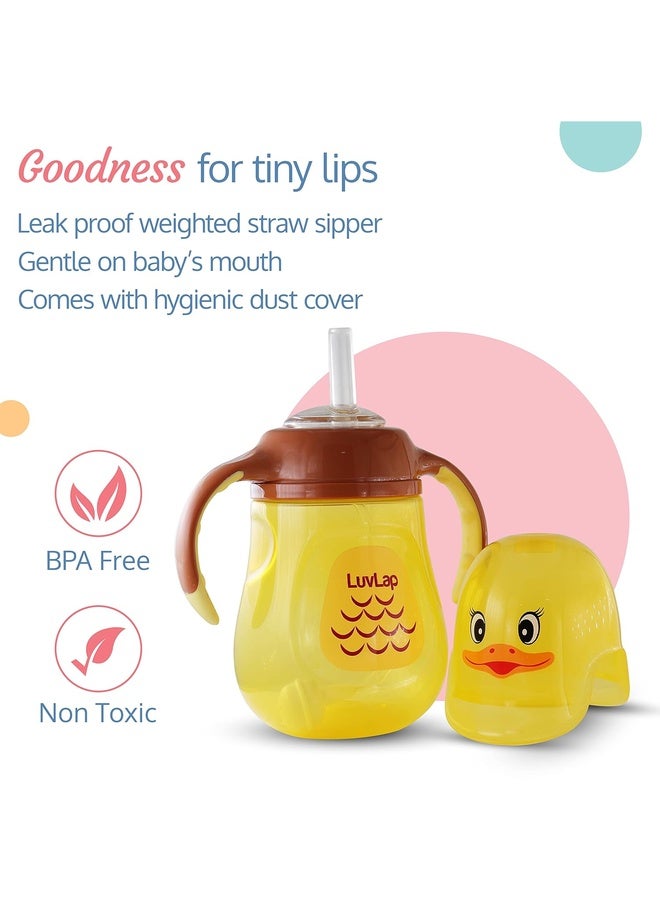 Luvlap Naughty Duck Sipper for Infant/Toddler 280ml, Anti-Spill Sippy Cup with Soft Silicone Straw BPA Free, 12m+ (Yellow) - Image 2