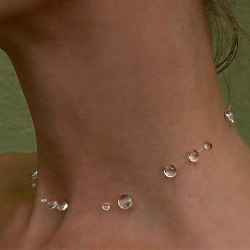 YANCHUN Dew Drop Necklace Choker Necklace for Women Minimalist Clear Drop Necklaces Lariat Necklaces for Women Handmade Dew Jewelry Christmas Stocking Stuffers - Image 3