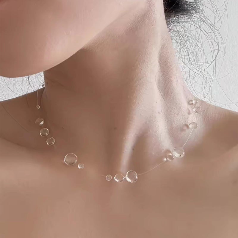 YANCHUN Dew Drop Necklace Choker Necklace for Women Minimalist Clear Drop Necklaces Lariat Necklaces for Women Handmade Dew Jewelry Christmas Stocking Stuffers - Image 4
