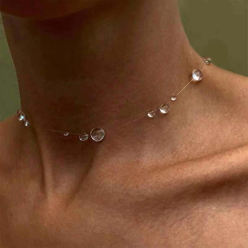 YANCHUN Dew Drop Necklace Choker Necklace for Women Minimalist Clear Drop Necklaces Lariat Necklaces for Women Handmade Dew Jewelry Christmas Stocking Stuffers - Image 2