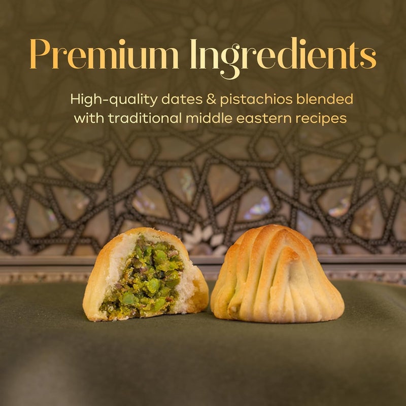 Abu Al Jedi Maamoul Pistachio 500g – Arabic Cookies with Pistachio Filling – Traditional Middle Eastern Sweets – Eid Gift Box – Maamoul and Baklava Assortment - Image 3