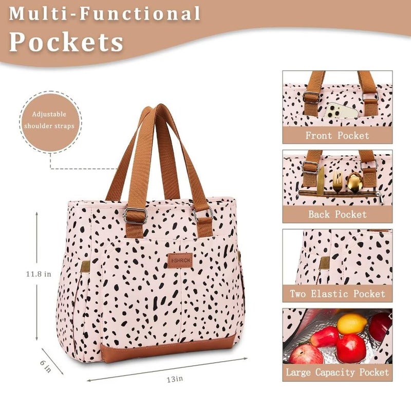 HSHRICH Large Women Lunch Bags for Work/Insulated Adult Lunch Box for Women/Leakproof Cooler Lunch Tote Bag with Storage Pocket. Reusable Lunch Cooler Purse for Work Picnic Hiking 14L, Pink Leopard - Image 2