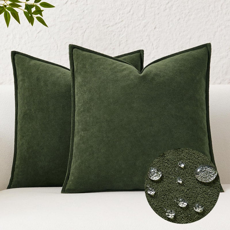 K KEVIN TEXTILE Kevin Textile Spring Waterproof Decorative Pillow Covers Moss Green 20x20 Inch Pack of 2 Soft Boucle Textured Throw Pillowcases Elegant Accent Pillows for Couch Sofa Chair Bed Indoor Outdoor - Image 1