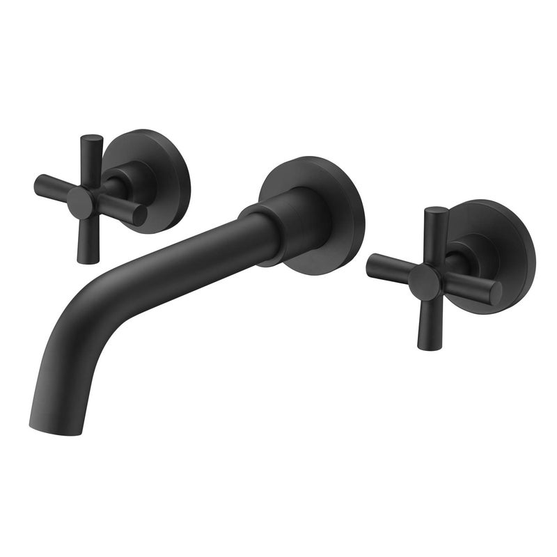 sumerain Matte Black Bathroom FaucetWall Mount Black Bathroom Faucets and Roughin Valve Included