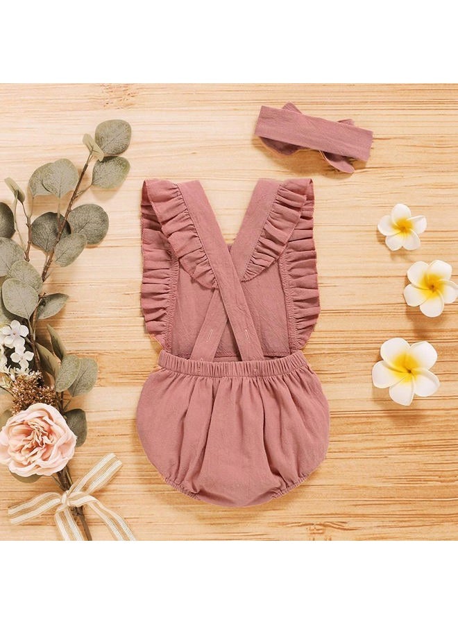 Shalofer 1st Birthday Outfit Girl Baby First Birthday Clothes Cute Backless Ruffles Bodysuit with Headband (Pink,18-24 Months) - Image 4