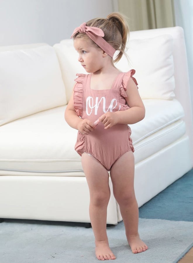 Shalofer 1st Birthday Outfit Girl Baby First Birthday Clothes Cute Backless Ruffles Bodysuit with Headband (Pink,18-24 Months) - Image 3