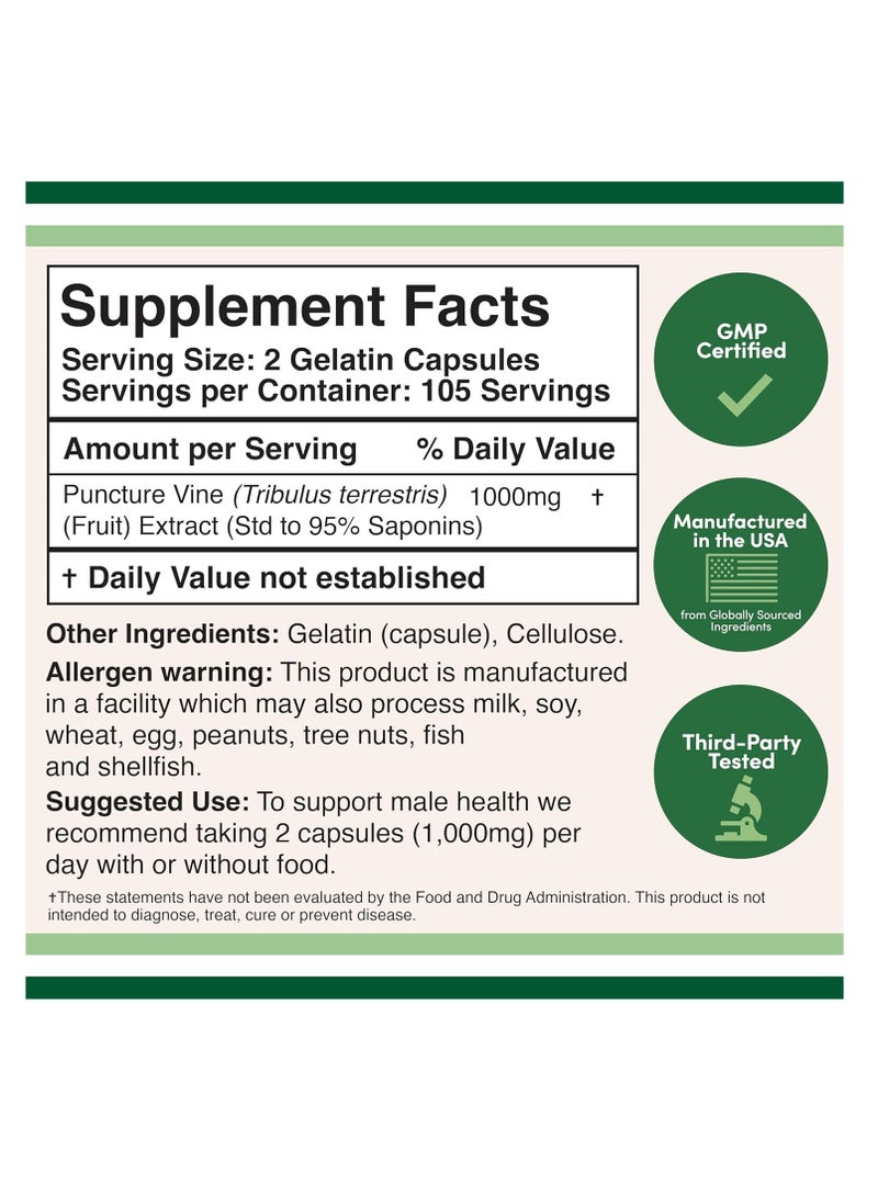 Double Wood Supplements Tribulus Terrestris Concentrated Fruit Extract Supplement for Stamina and Energy 1000 mg 210 capsules - Image 2