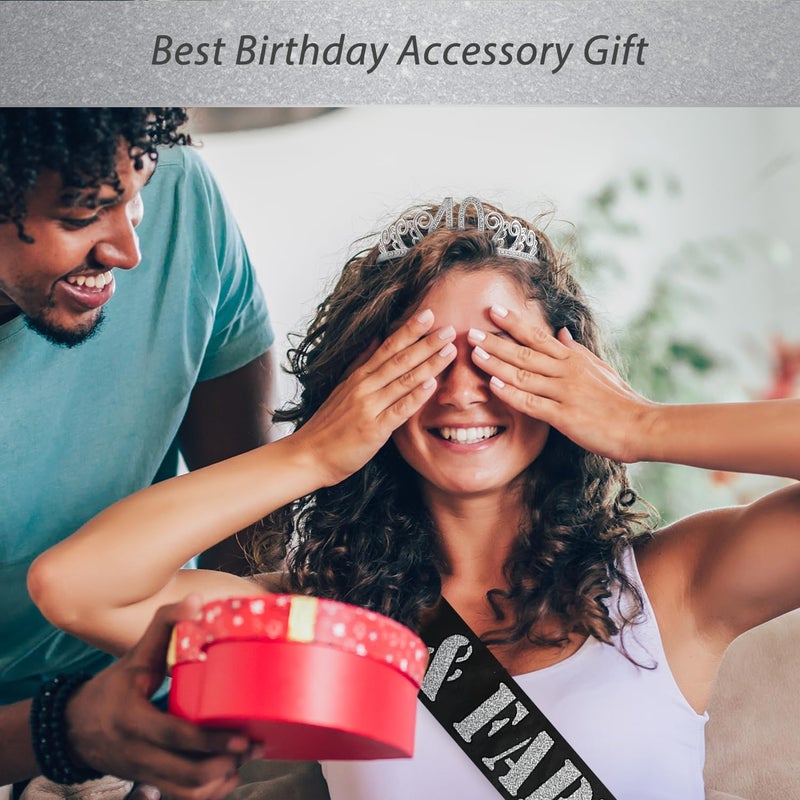MEANT2TOBE 40th Birthday Sash and Tiara for Women - Fabulous Glitter Sash + Waves Rhinestone Silver Premium Metal Tiara for Her, 40th Birthday Gifts for 40 Party - Image 5