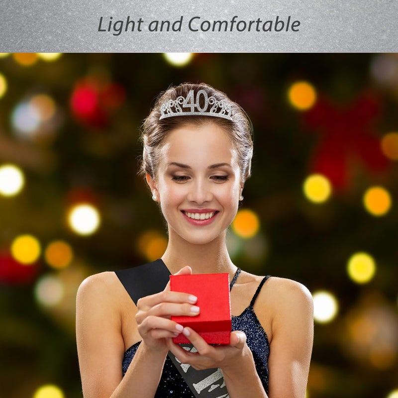 MEANT2TOBE 40th Birthday Sash and Tiara for Women - Fabulous Glitter Sash + Waves Rhinestone Silver Premium Metal Tiara for Her, 40th Birthday Gifts for 40 Party - Image 4