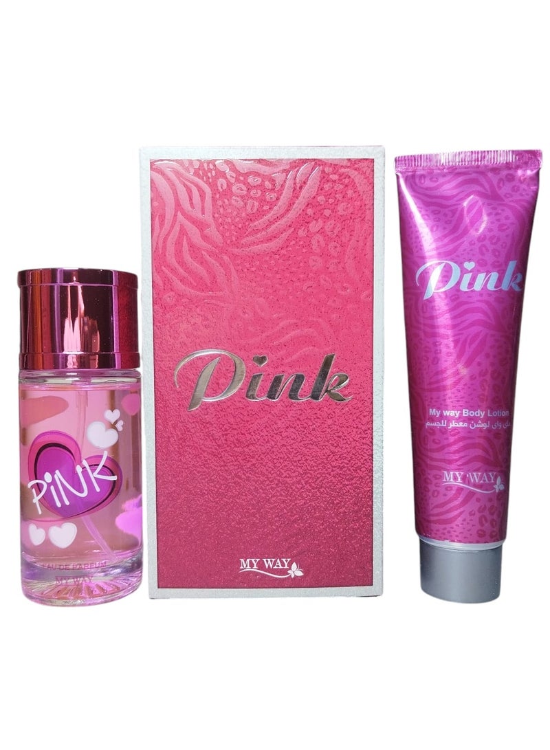 Pink Gift Set Of (Eau De Parfum 50ML&Body Lotion 60GM) For Women