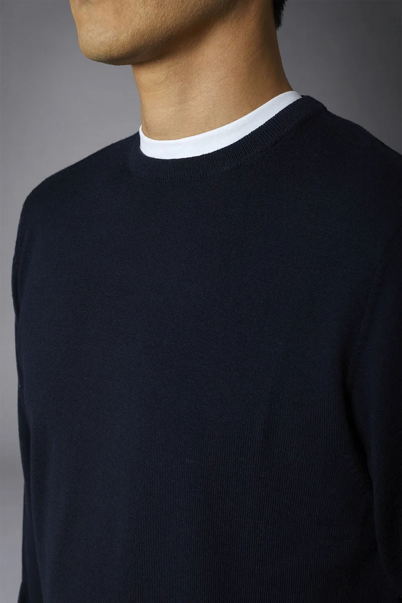 Doppelganger Blue Men's roundneck wool and cotton sweater - DK Blue for Men | Best Price UAE