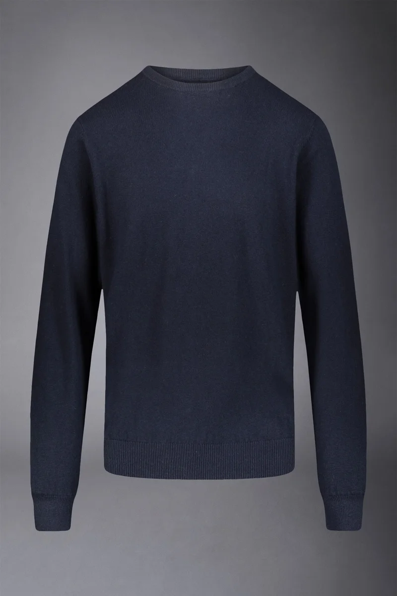 Doppelganger Blue Men's roundneck wool and cotton sweater - DK Blue for Men | Best Price UAE