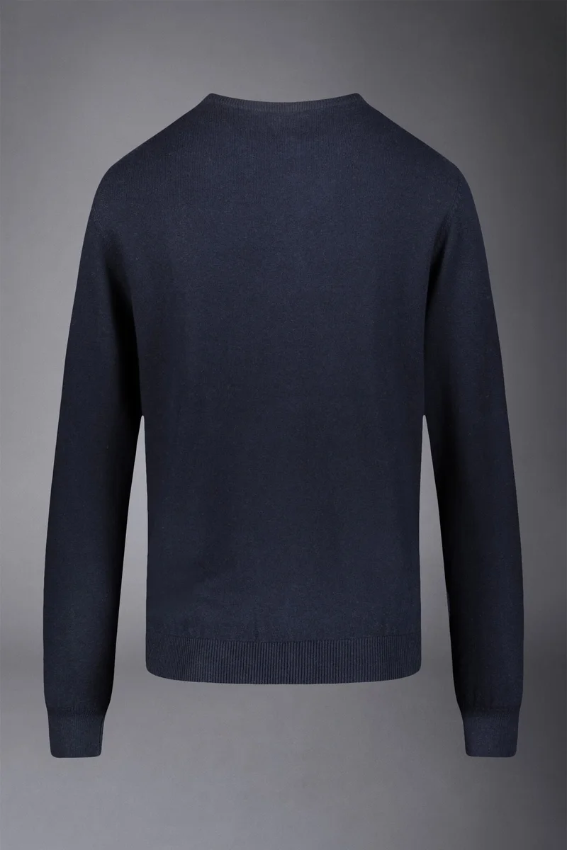 Doppelganger Blue Men's roundneck wool and cotton sweater - DK Blue for Men | Best Price UAE