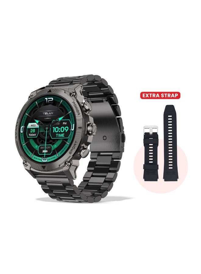 TELUX ACTIVEX Smart Calling Watch, 1.43” AMOLED Display, 2 Straps (Stainless Steel & Silicon) AI Voice Assistant, Sleep Tracking, 100+ Modes, IP67 Waterproof, 10-Day Battery, Android & iOS App - Image 1
