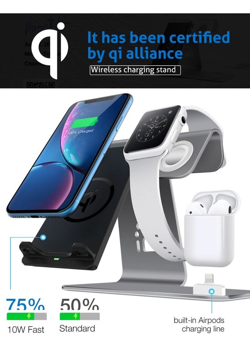 3 in 1 Wireless Charger Stand for iPhone Qi Fast Charge Dock Station Vertical for iWatch AirPods (Grey) - Image 2