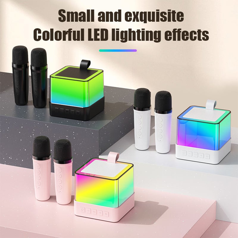 آلة كاريوكي صغيرة مع مجموعة ميكروفون وتصميم لاسلكي مع ميكروفونين وضوء ألوان LED - ميكروفون محمول وتصميم كاريوكي - هدايا لمناسبات عيد الميلاد، المكتب، الهواء الطلق، ومنزل KTV - Image 3