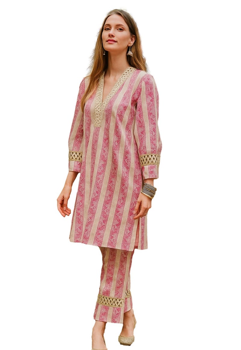 LookMark berrylicious Kurta Set Women Palazzo Chikan Kari Cotton Straight Light Pink Pure Dupatta farsi Salwar - Image 1