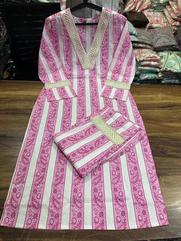 LookMark berrylicious Kurta Set Women Palazzo Chikan Kari Cotton Straight Light Pink Pure Dupatta farsi Salwar - Image 3