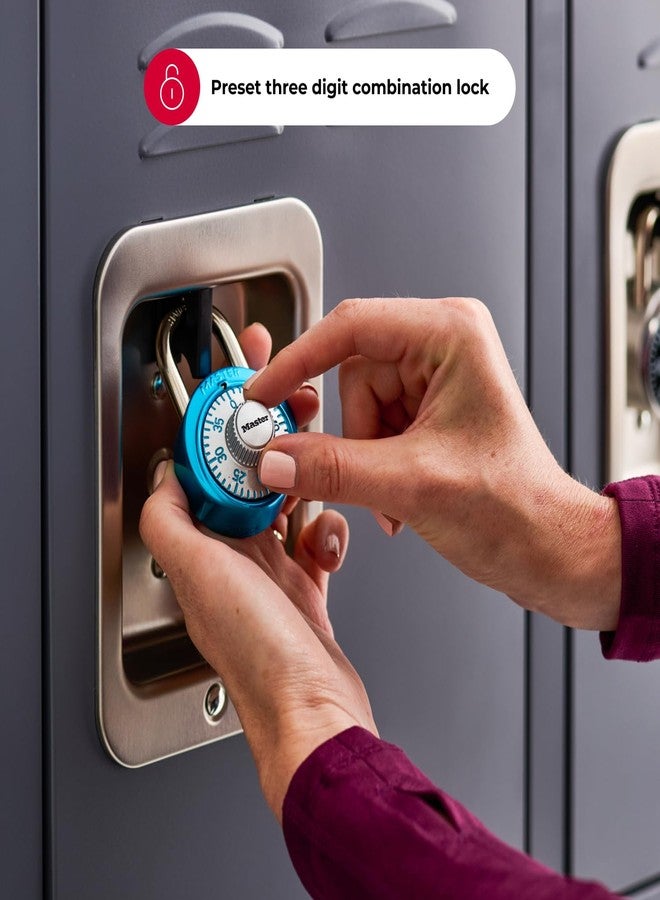 Master Lock Light Blue Gym Locker Lock, Indoor Combination Padlock with Aluminum Cover for School Locker, 3-Digit Code, 1561DLTBLU - Image 3