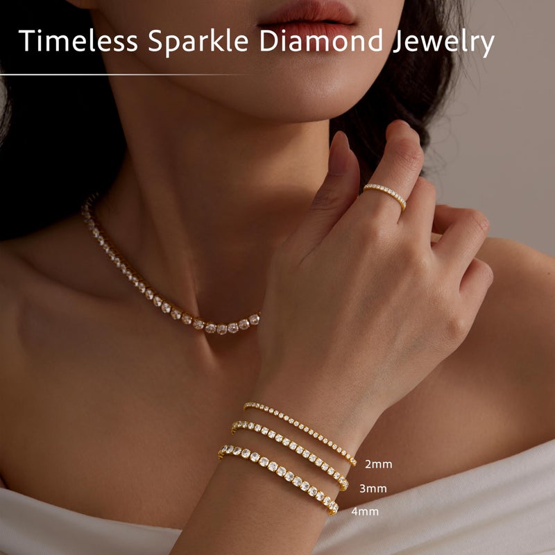 Poxtex 14K Gold Plated Tennis Bracelet, Gold Cubic Zirconia Classic Bracelets for Women 2/3/4 MM DIAMOND - Image 2