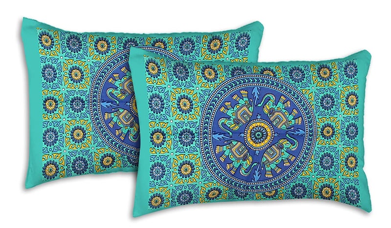Queenie Brand Jaipuri Traditional Fantasy Printed 144 TC 100% Cotton Double Bedsheet With 2 Pillow Covers,Multicolour - Image 2