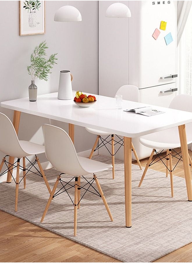 CityRiya-Long - Dining Table Chair Set White Kitchen Table and 4 Dining Chairs Modern 120cm Breakfast Table Desk + 4 Chairs Leisure Coffee Table for Living Room/Office/Meeting Room Kitchen Lounging Cafeterias Wood - Image 1