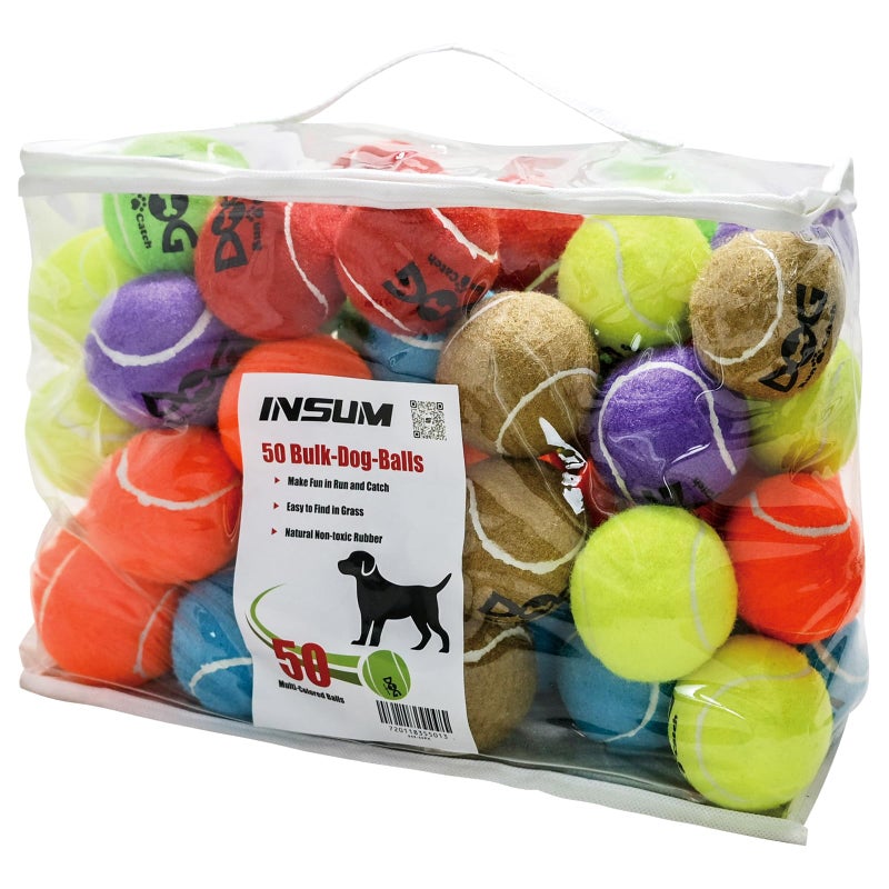 INSUM Tennis Balls for Dogs Bulk 50 Pack 25 Durable NonToxic Outdoor Dog Toys Balls with Mesh Bag SGS Certified Colorful Fetch Toys Medium Large Breeds Non Squeaky - Image 2