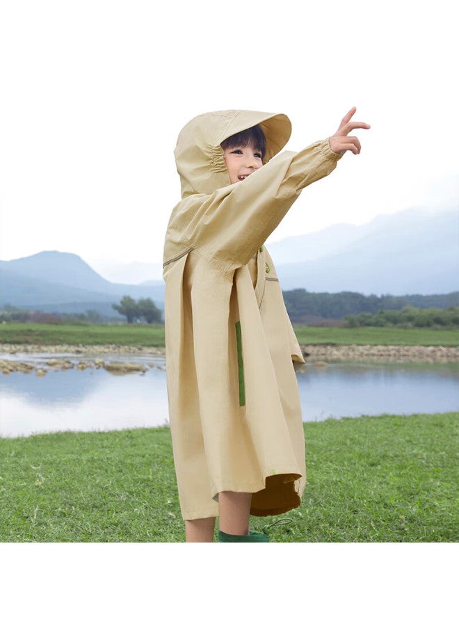 Lemonkid Lemon Baby Kids Raincoat Elementary School Rain Poncho Uni Children Schoolwear With Backpack Cover Full Body Waterproof Suit Light Khaki XL - Image 1