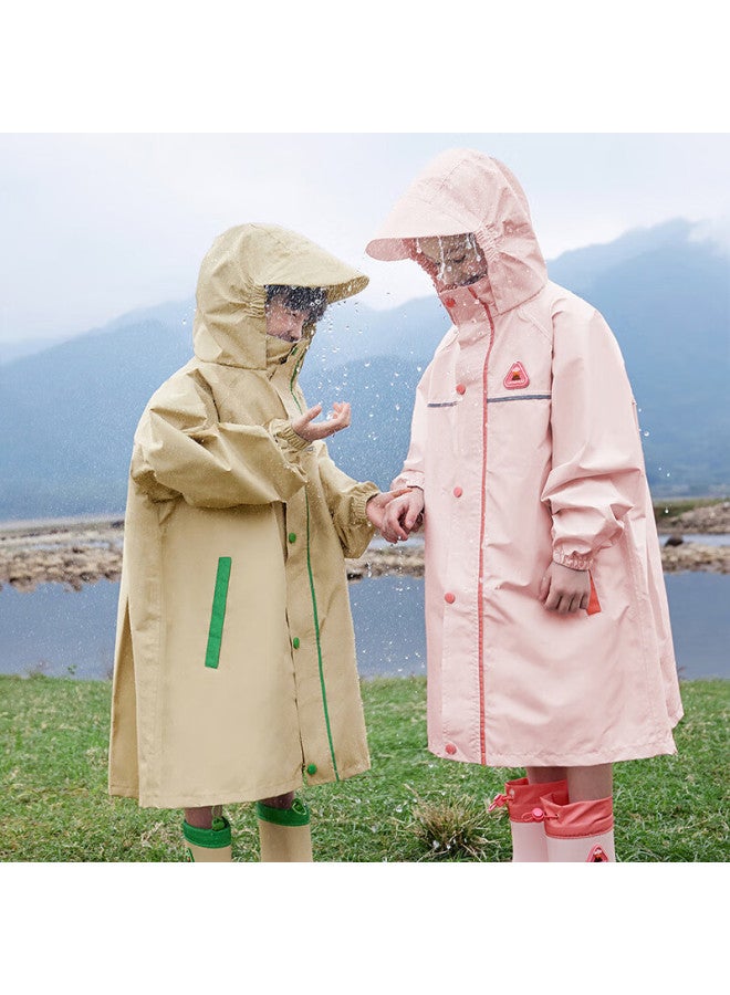Lemonkid Lemon Baby Kids Raincoat Elementary School Rain Poncho Uni Children Schoolwear With Backpack Cover Full Body Waterproof Suit Light Khaki XL - Image 2