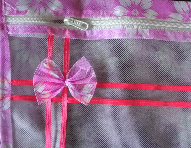 DIKHAWA Set of 30 Pcs Flower Design Non Woven Single Saree Cover Packing Bag with Zip Combo (Pink) - Image 3