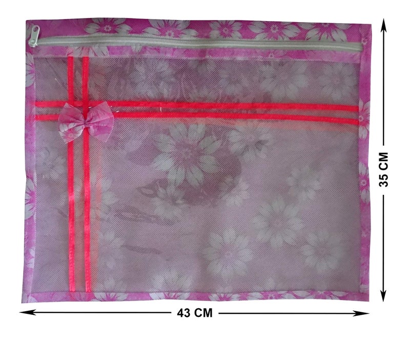 DIKHAWA Set of 30 Pcs Flower Design Non Woven Single Saree Cover Packing Bag with Zip Combo (Pink) - Image 2