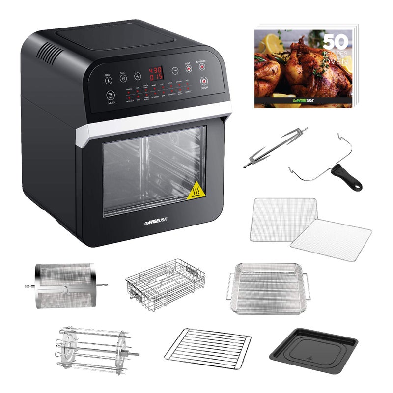 GoWISE GoWISE USA GW44800O Deluxe 127Quarts 15in1 Electric Air Fryer Oven with Rotisserie and Dehydrator  50 Recipes QT BlackSilver
