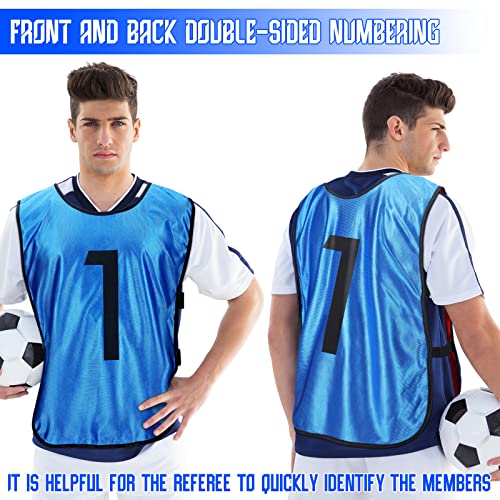Sherr 12 Pack Sports Pinnies Basketball Football Jersey Soccer Practice Vest, Fabric Reversible Numbered Pinnies Training Scrimmage Vest for Adult Youth Team, L Size - Image 3