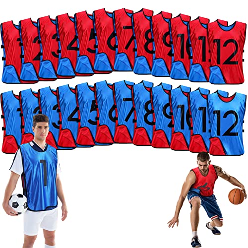 Sherr 12 Pack Sports Pinnies Basketball Football Jersey Soccer Practice Vest, Fabric Reversible Numbered Pinnies Training Scrimmage Vest for Adult Youth Team, L Size - Image 1