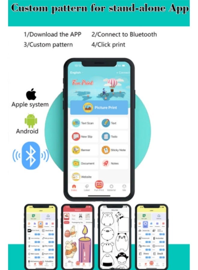 شفاء الحياة طابعة حرارية بلوتوث محمولة صغيرة، طابعة ملصقات وصور لاسلكية للاستخدام في التعلم والمكتب - Image 4