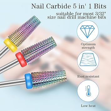 Grevosea 3Piece Nail Drill Bits Tungsten Carbide 5 in 1 Cone Shape Bit 332 Inches for Acrylic or Gel Nail Removal Manicure Pedicure Salon Home Use - Image 4