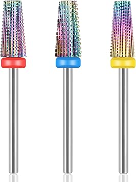 Grevosea 3Piece Nail Drill Bits Tungsten Carbide 5 in 1 Cone Shape Bit 332 Inches for Acrylic or Gel Nail Removal Manicure Pedicure Salon Home Use - Image 1