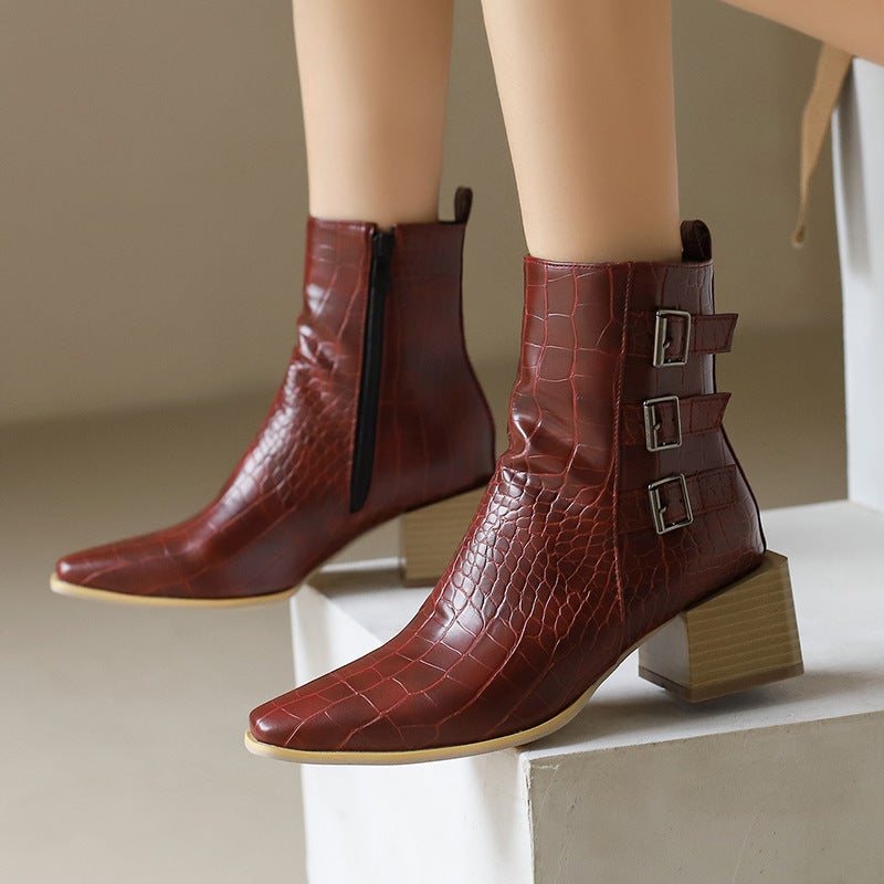 Source Comfortable Square Heel Women'S Shoes 40-50 Plus Size Winter Joker Low Boots - Image 5