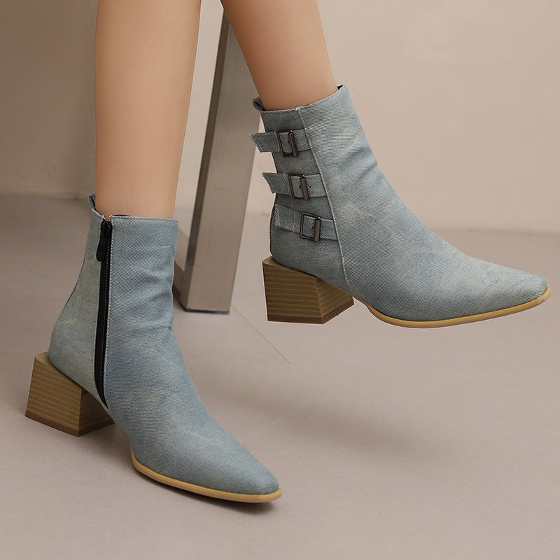 Source Comfortable Square Heel Women'S Shoes 40-50 Plus Size Winter Joker Low Boots - Image 3