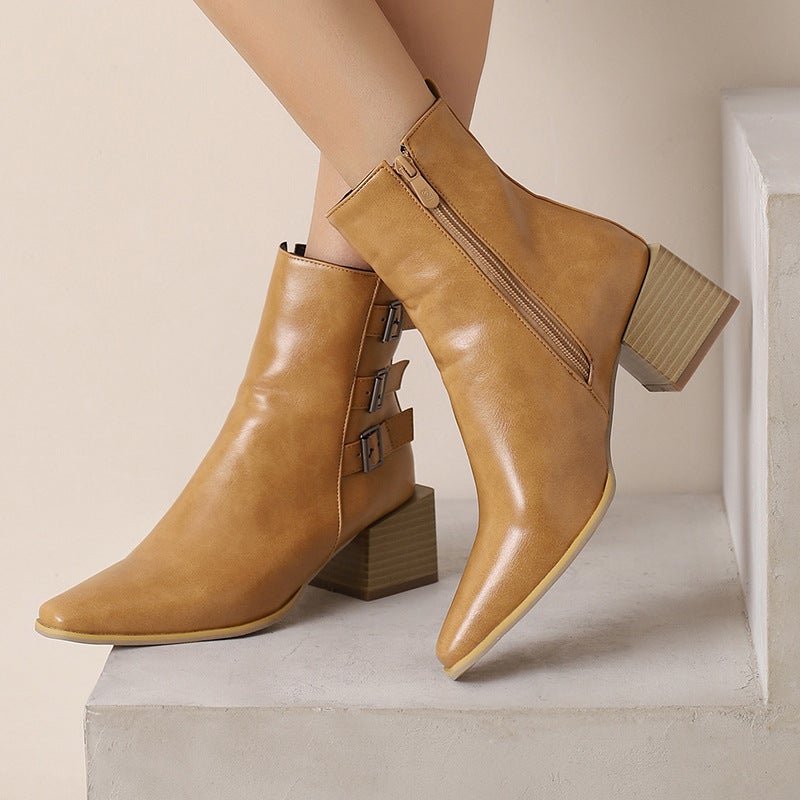 Source Comfortable Square Heel Women'S Shoes 40-50 Plus Size Winter Joker Low Boots - Image 4