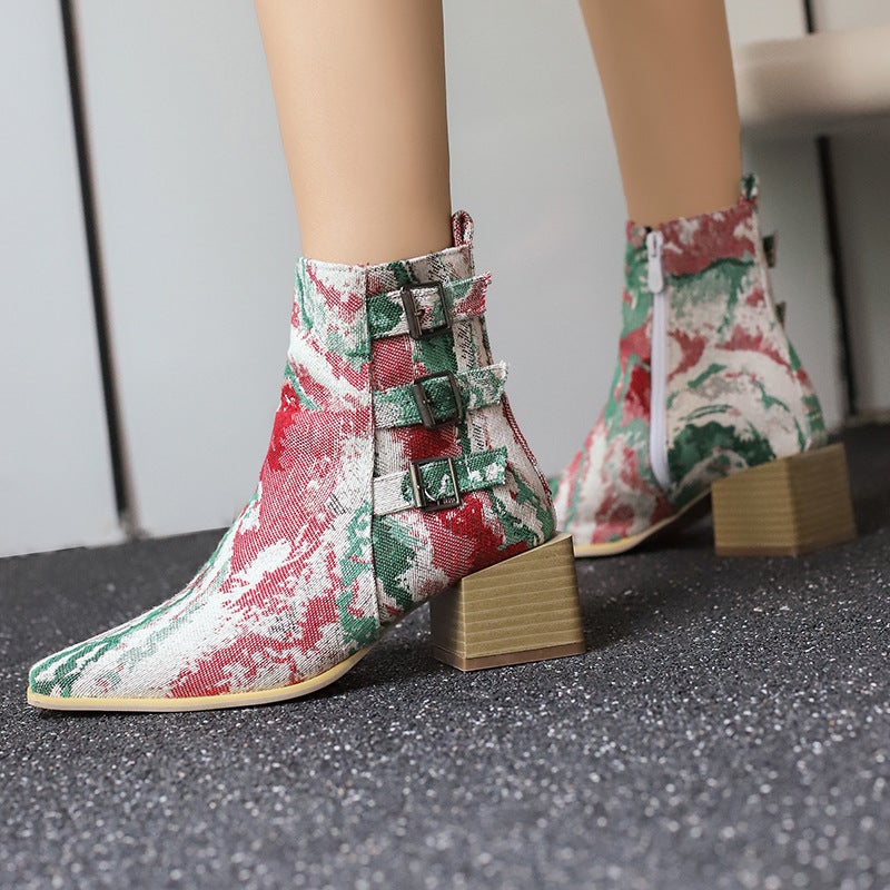 Source Comfortable Square Heel Women'S Shoes 40-50 Plus Size Winter Joker Low Boots - Image 2