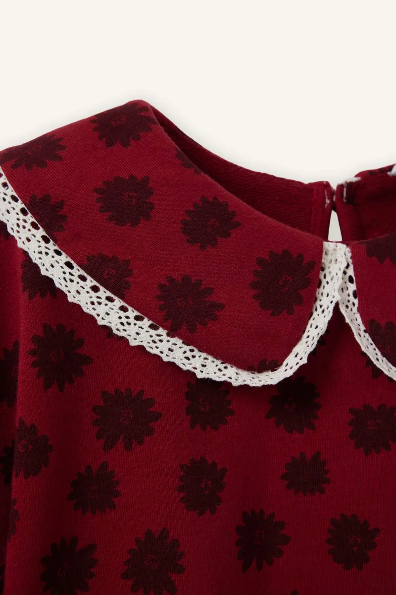 DeFacto Baby Girl Lace Collar Detail Floral Sweatshirt