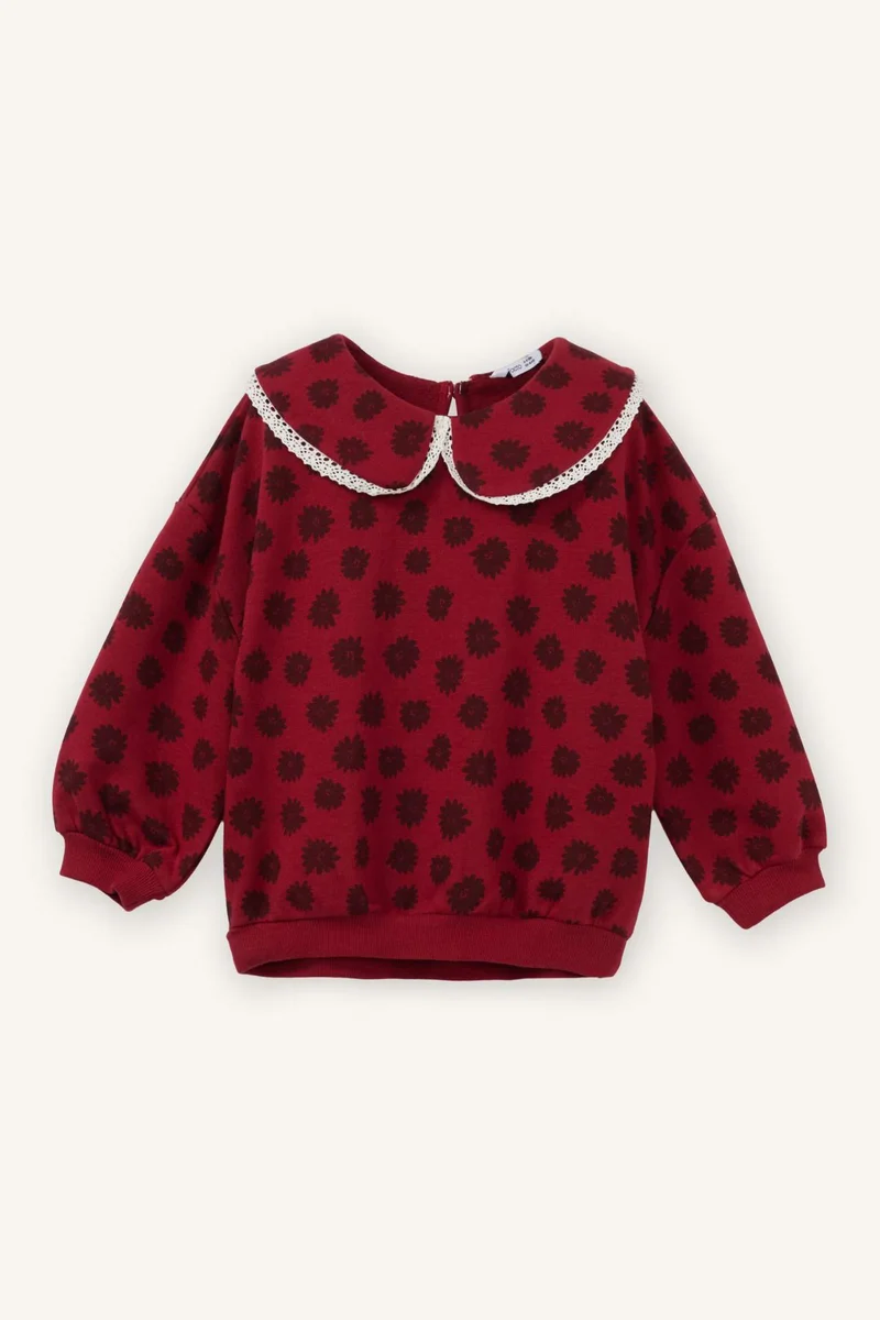 DeFacto Baby Girl Lace Collar Detail Floral Sweatshirt