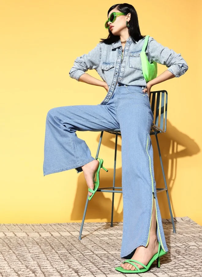 ساسافراس Stylish Blue High-Rise Straight Fit Jeans for Women